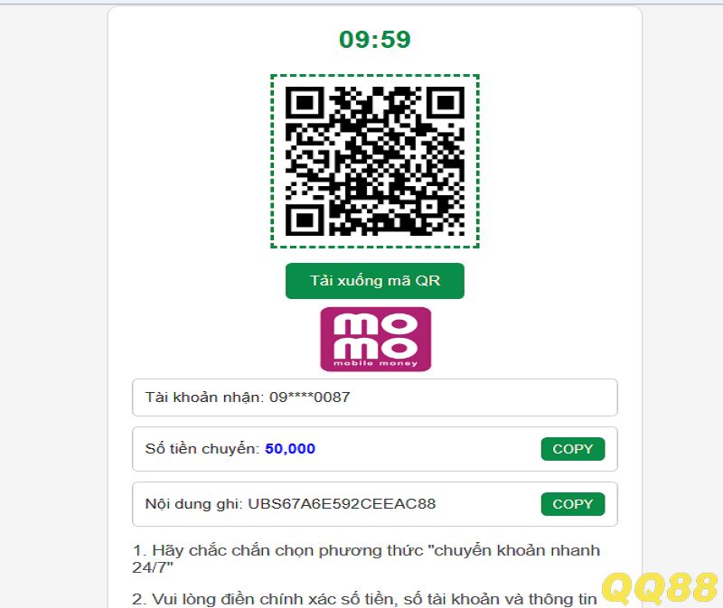 Nạp tiền QQ88 qua ví điện tử