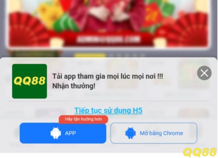 Giao diện trang chủ QQ88 sau khi tải app thành công